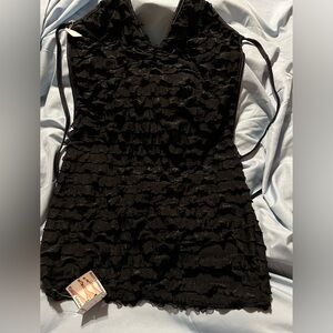 Black Ruffled Sleeveless Halter Dress with Tie In Back